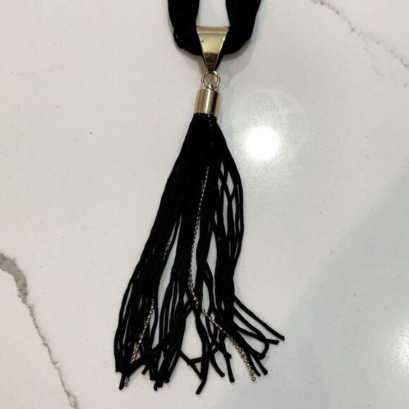 Macy’s | 22” Black Gold Tassel Women’s Strands Choker Necklace - Picture 8 of 11